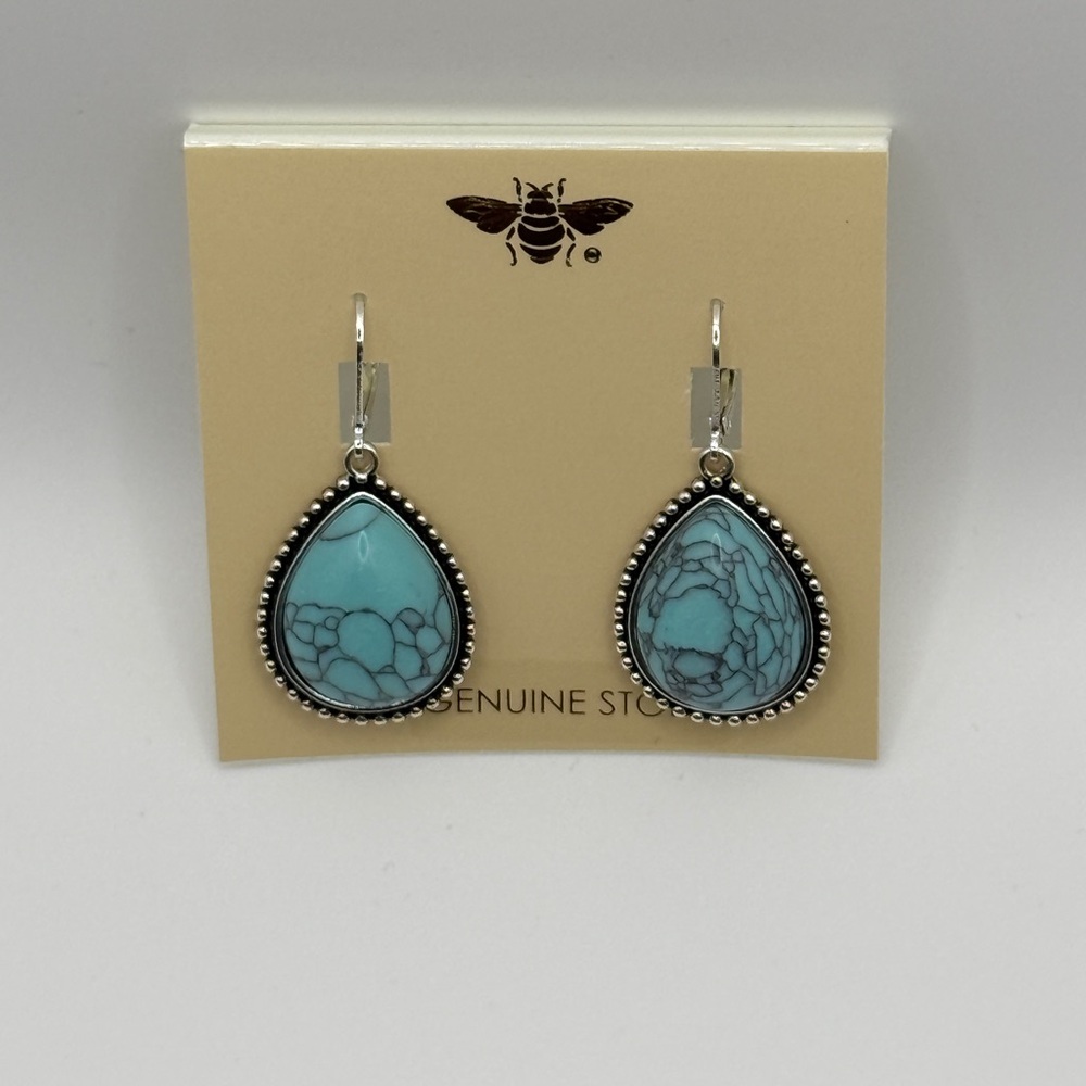 Blue and Silver Teardrop Earrings with Vintage Design - Picture 1 of 3